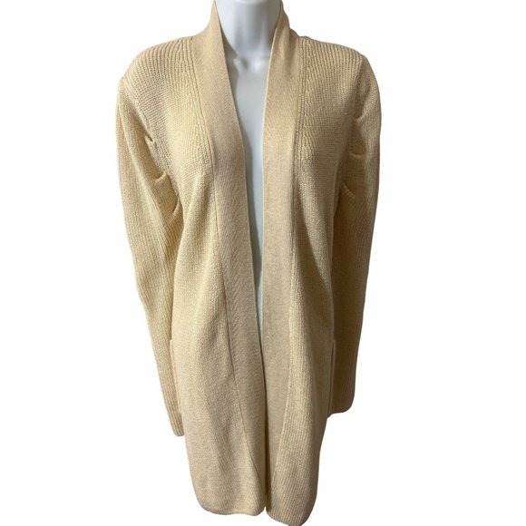 City Chic Sweaters - City Chic Cream Open Front Pocketed Long Cardigan Size Small